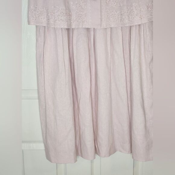 Vtg Karin Stevens 14 PastelPink LINENBlendFaux2Piece Women Midi Embroidery Dress - Picture 11 of 13